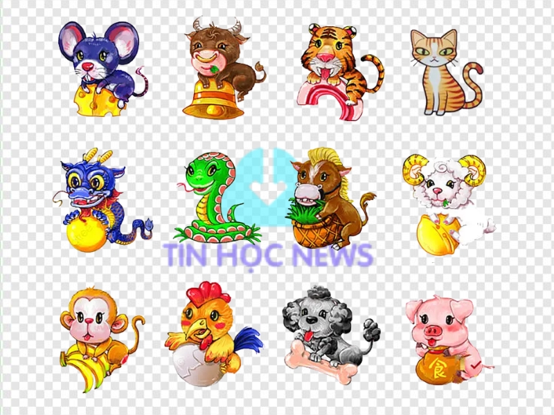 Vector 12 con giáp vẽ bằng tay