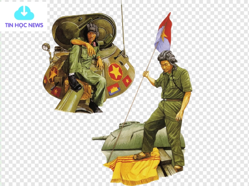 Vector bộ đội ngồi trên xe tăng