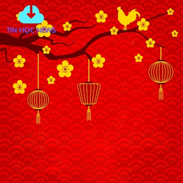 Vector hoa mai có lồng đèn