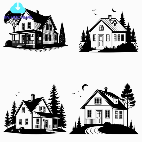 Hình ngôi nhà vector đơn điệu