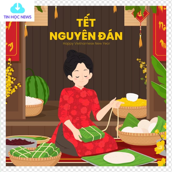 Phụ nữ Việt Nam gói bánh chưng