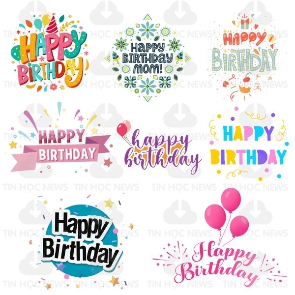 Font chu happy birthday vector cho in an