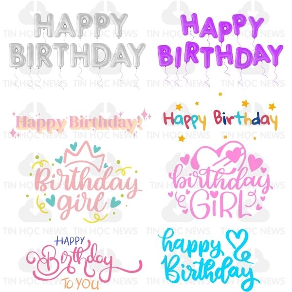 Font chu happy birthday vector cho trang tri tiec