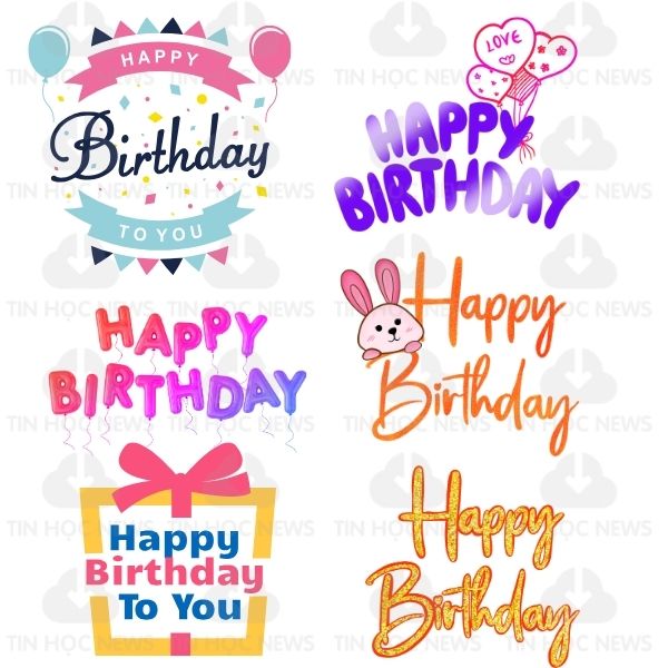 Font chu happy birthday vector mau sac