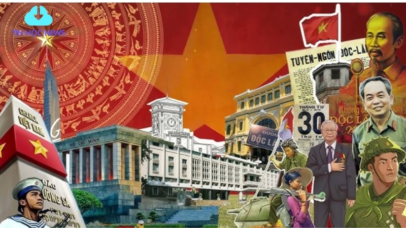 Background 30/4 có hình bác Hồ và các anh hùng khác