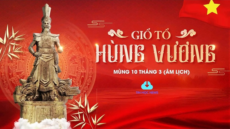 Hình ảnh đền Hùng kết hợp với họa tiết trống đồng