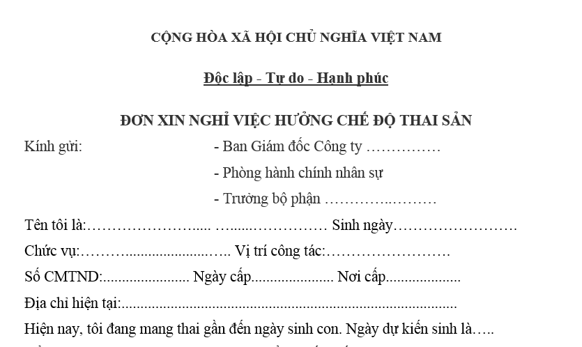 Mẫu Đơn Xin Nghỉ Việc, Thôi Việc, Từ Chức Mới Nhất Mẫu đơn xin nghỉ việc sau thai sản