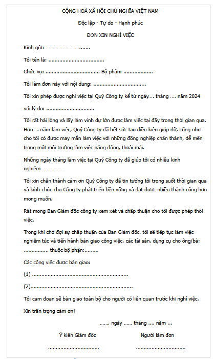 Mẫu Đơn Xin Nghỉ Việc, Thôi Việc, Từ Chức Mới Nhất Mẫu đơn xin nghỉ việc ở công ty