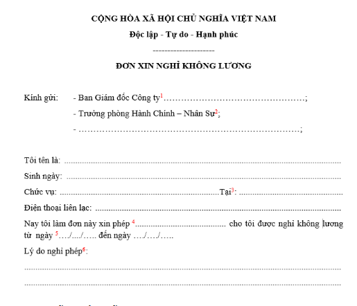 Mẫu Đơn Xin Nghỉ Việc, Thôi Việc, Từ Chức Mới Nhất Mẫu đơn xin nghỉ việc không hưởng lương