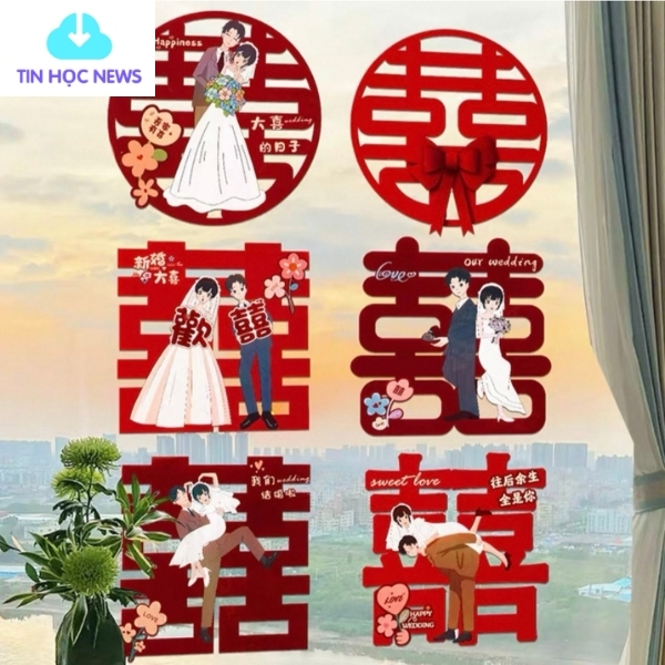 Chữ hỷ đám cưới vector