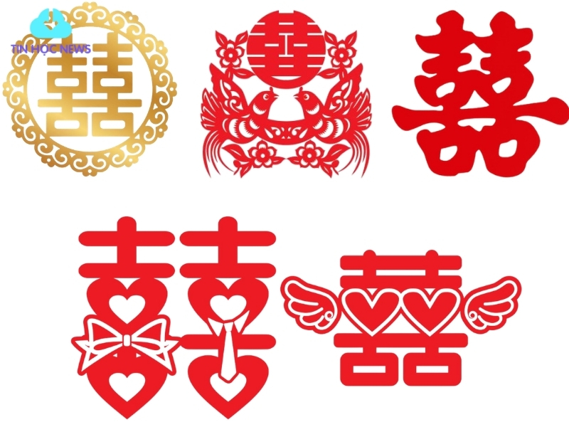 Mẫu chữ song hỷ đẹp vector